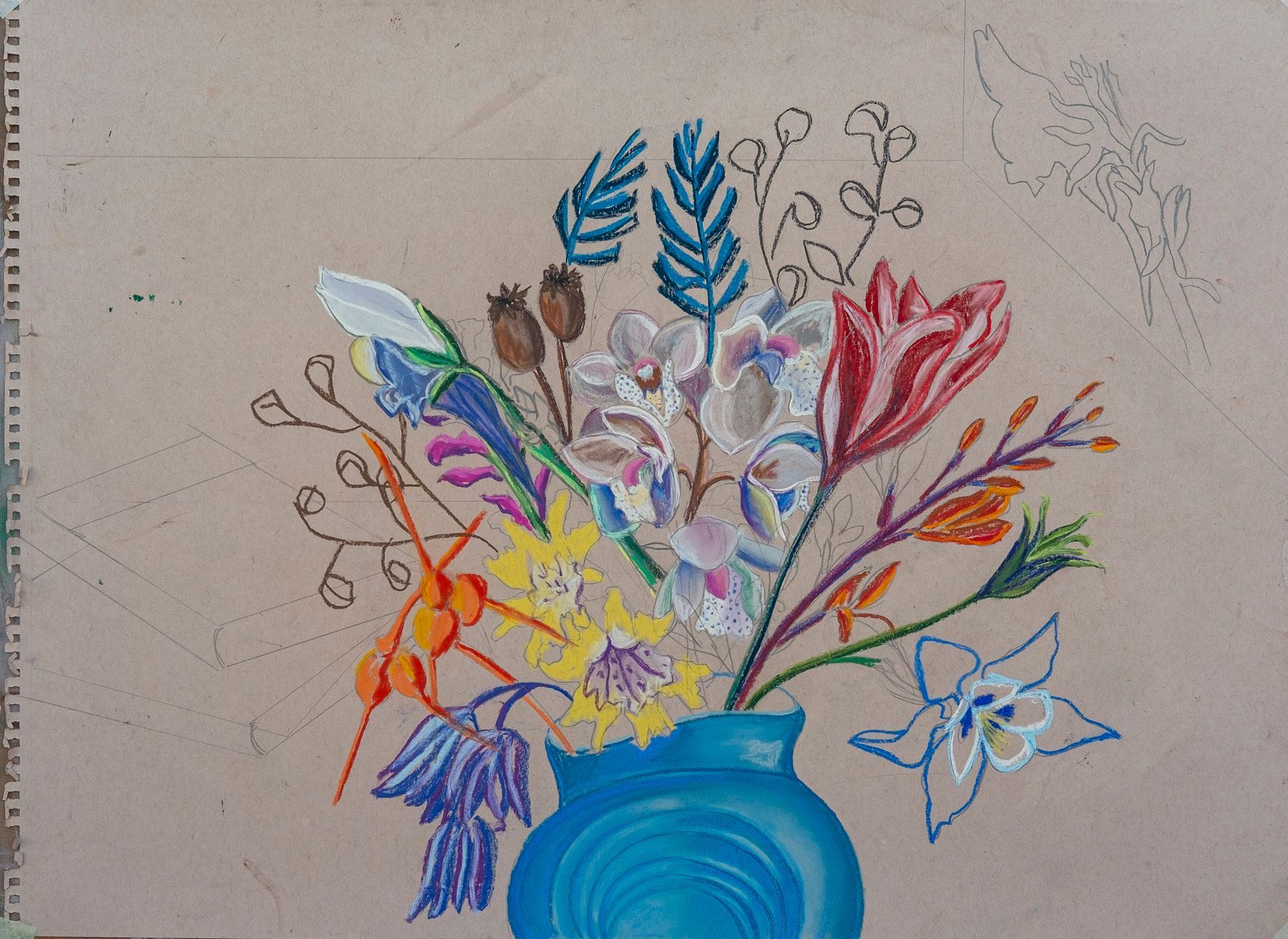 still life drawing of flowers